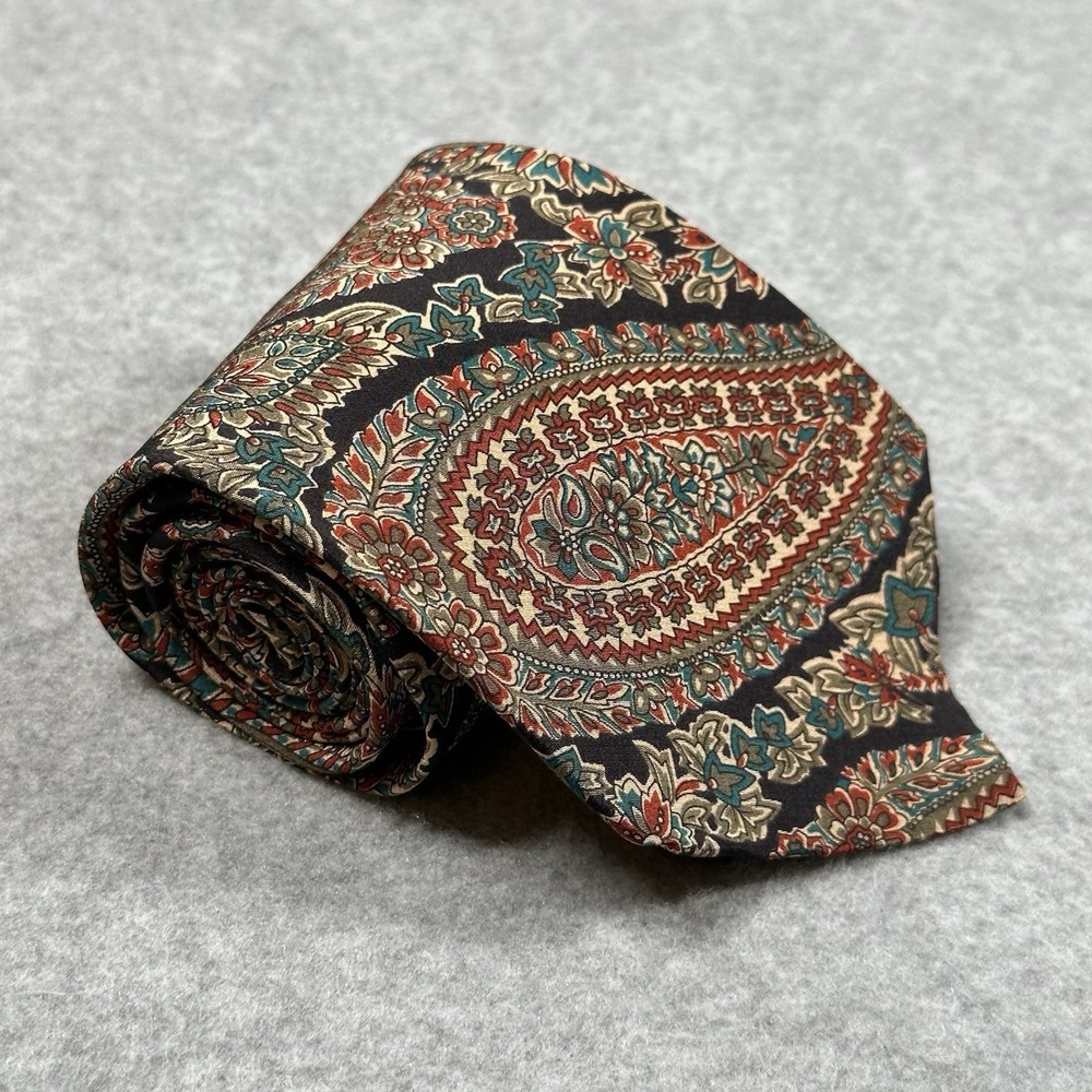Vintage Aquascutum London All Silk Paisley Floral Necktie Hand Finished 56x3.5in